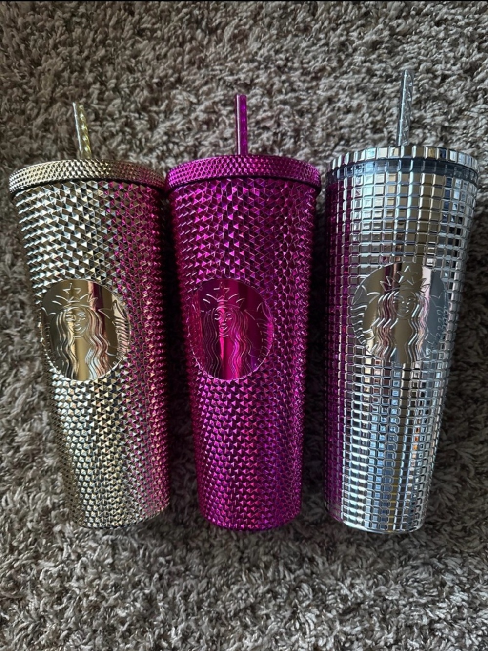 Starbucks Studded Tumbler Trio - Gold, Magenta, Silver